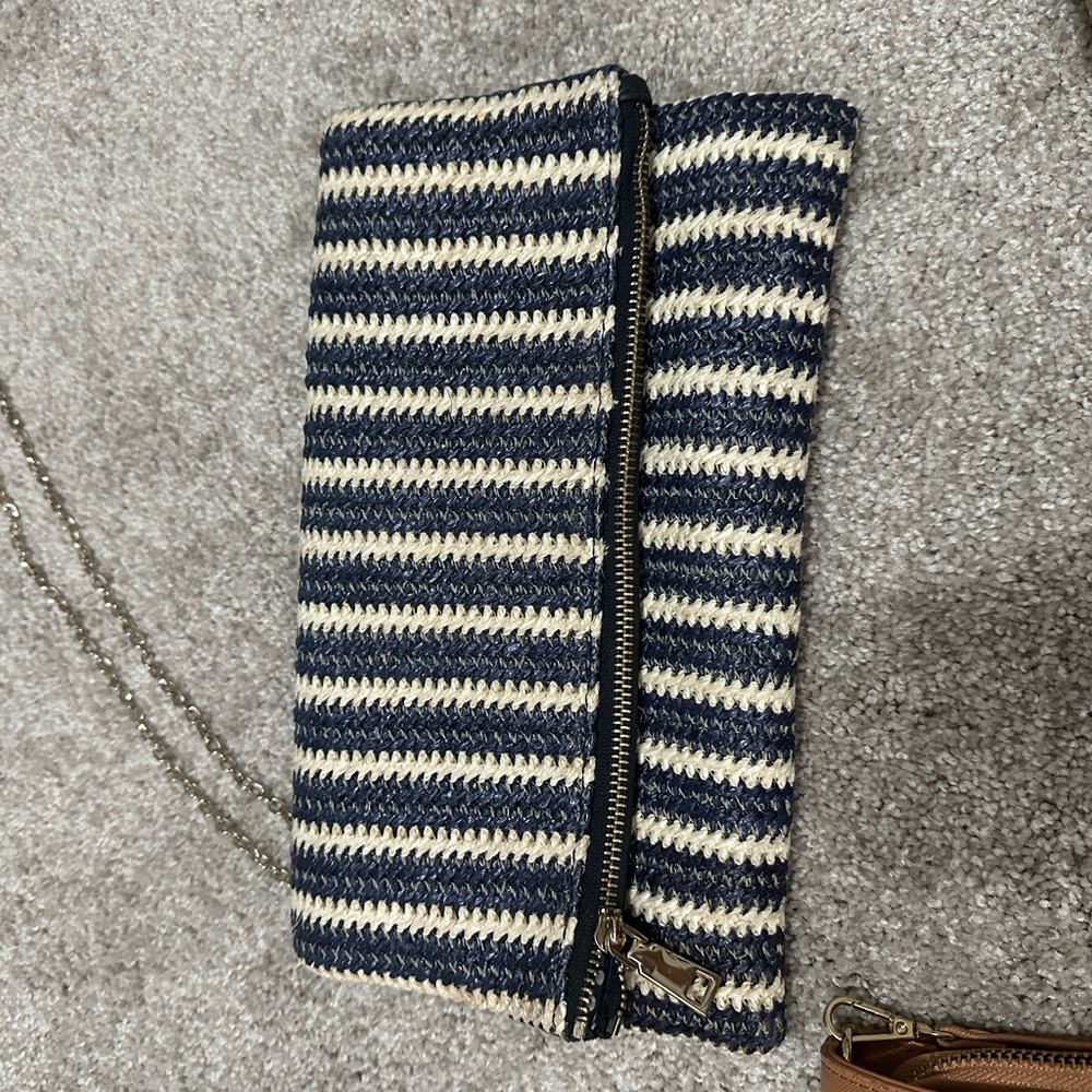 Navy and white clutch